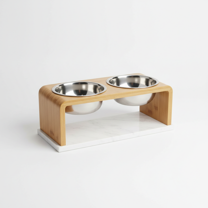 Stainless steel elevated cat bowl set with modern stand